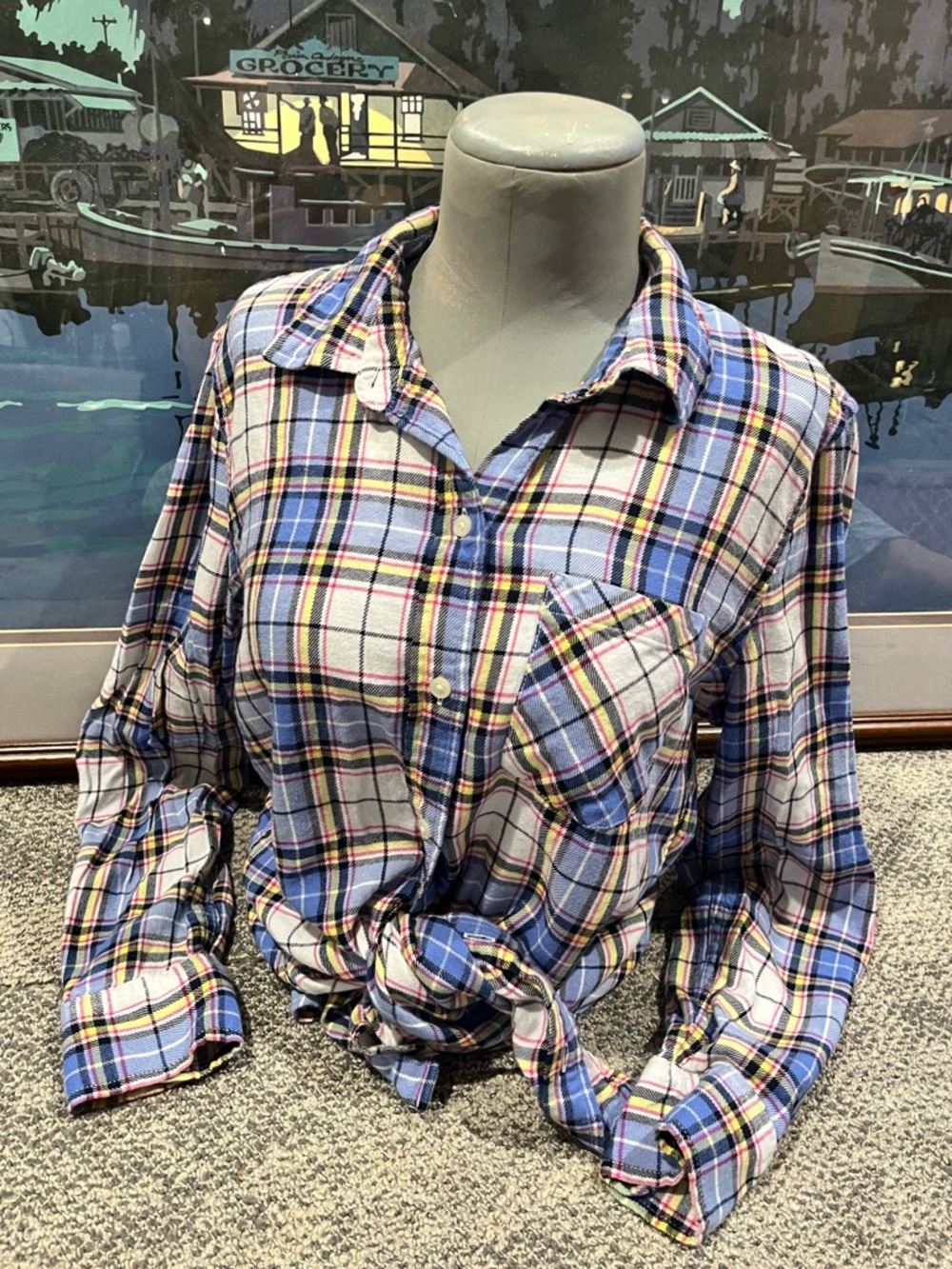 GAP Blue and White Plaid Cotton Button Down Shirt Size Small